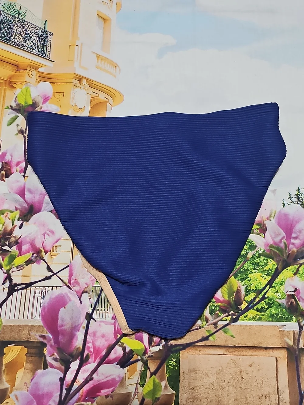 J. Crew Ribbed Navy Blue Bikini Bottom with Beige Lining XS New